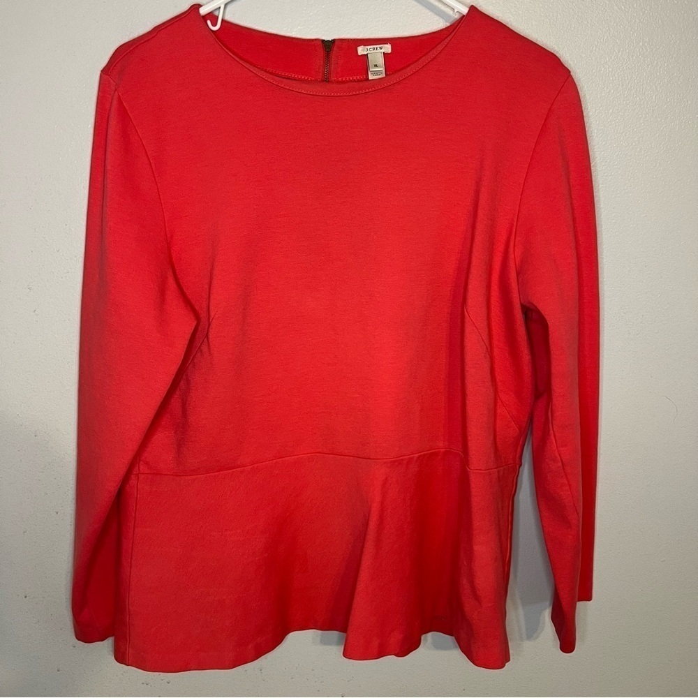 J Crew peplum long sleeve Crew Neck Blouse top Womens Sz M Full Zip Back Office